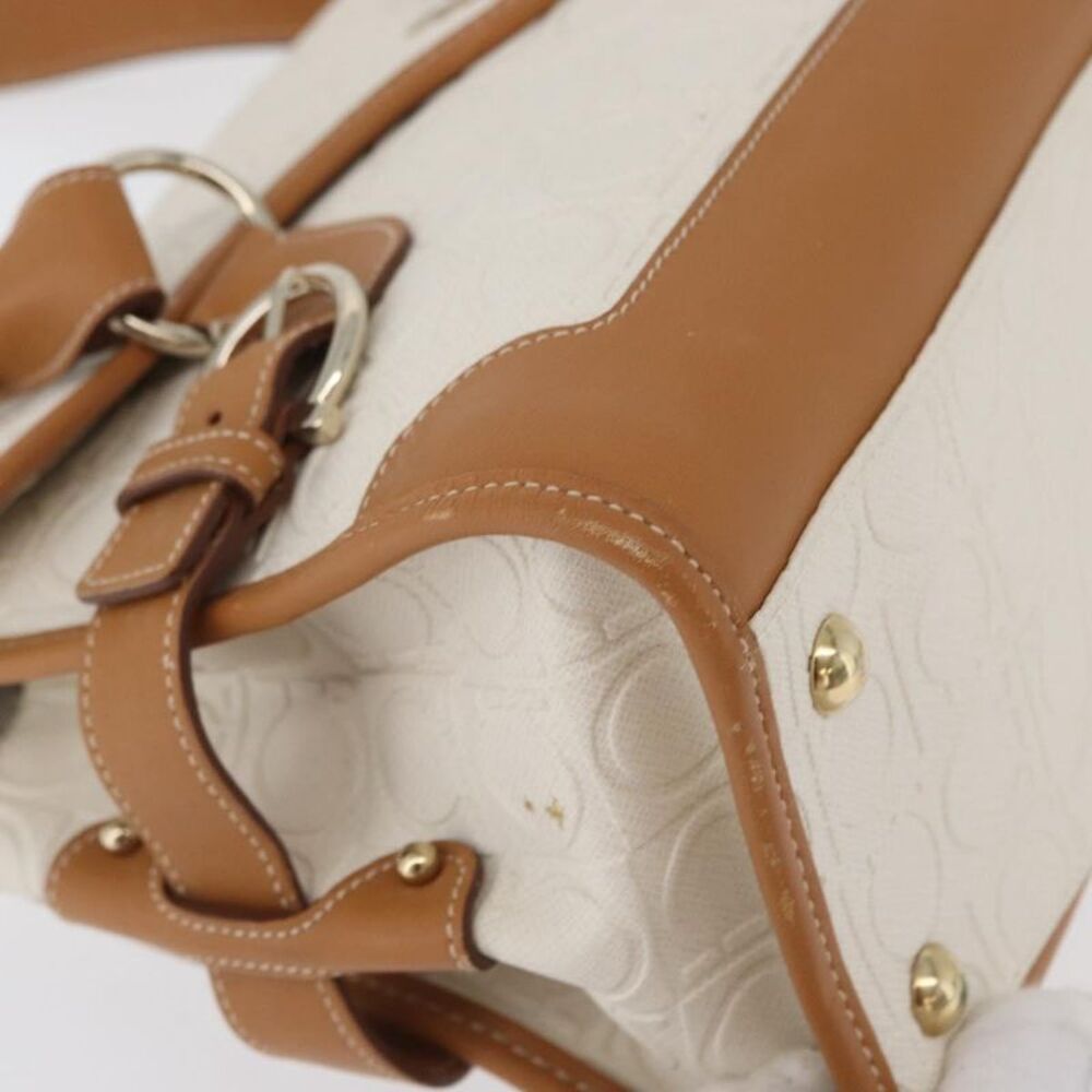Salvatore Ferragamo Gancini Top Handle Canvas White Pvc Handbag - Picture 8 of 16